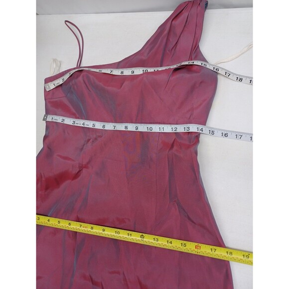 Vtg Michelangelo Prom Maxy Dress One Shoulder High Low Red Iridescent Sz 4 - Picture 8 of 12